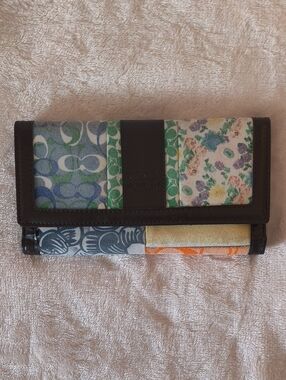 Coach Multicolor Patchwork Wallet with Green Signature Panels